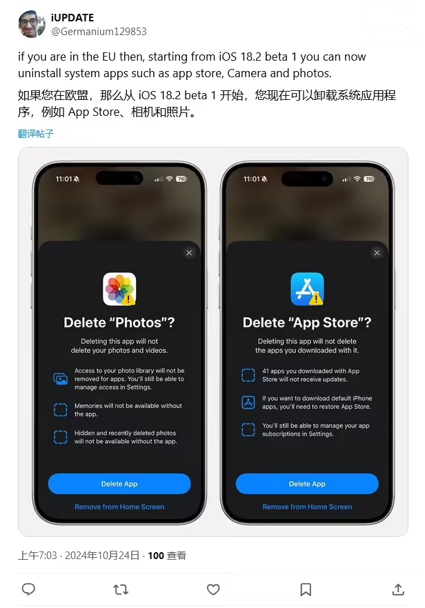 定南苹果手机维修分享iOS 18.2 支持删除 App Store 应用商店 